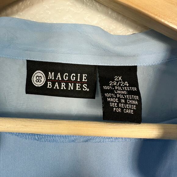 Maggie Barnes Women’s Sheer Light Blue Button Down Chiffon Blouse Size 2X - Picture 4 of 9